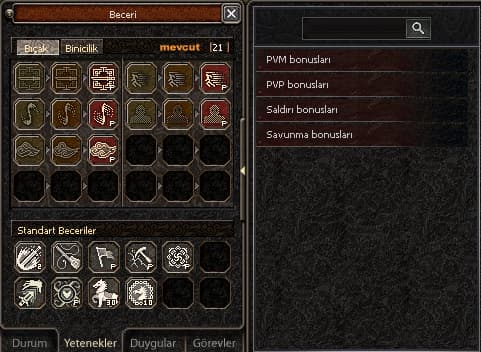 Gelişmiş karakter özellik penceresi GUI